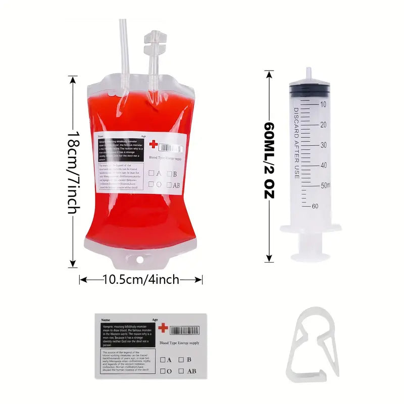 50pcs Blood Bags for Drinks - Vampire Drink Pouch with Syringes