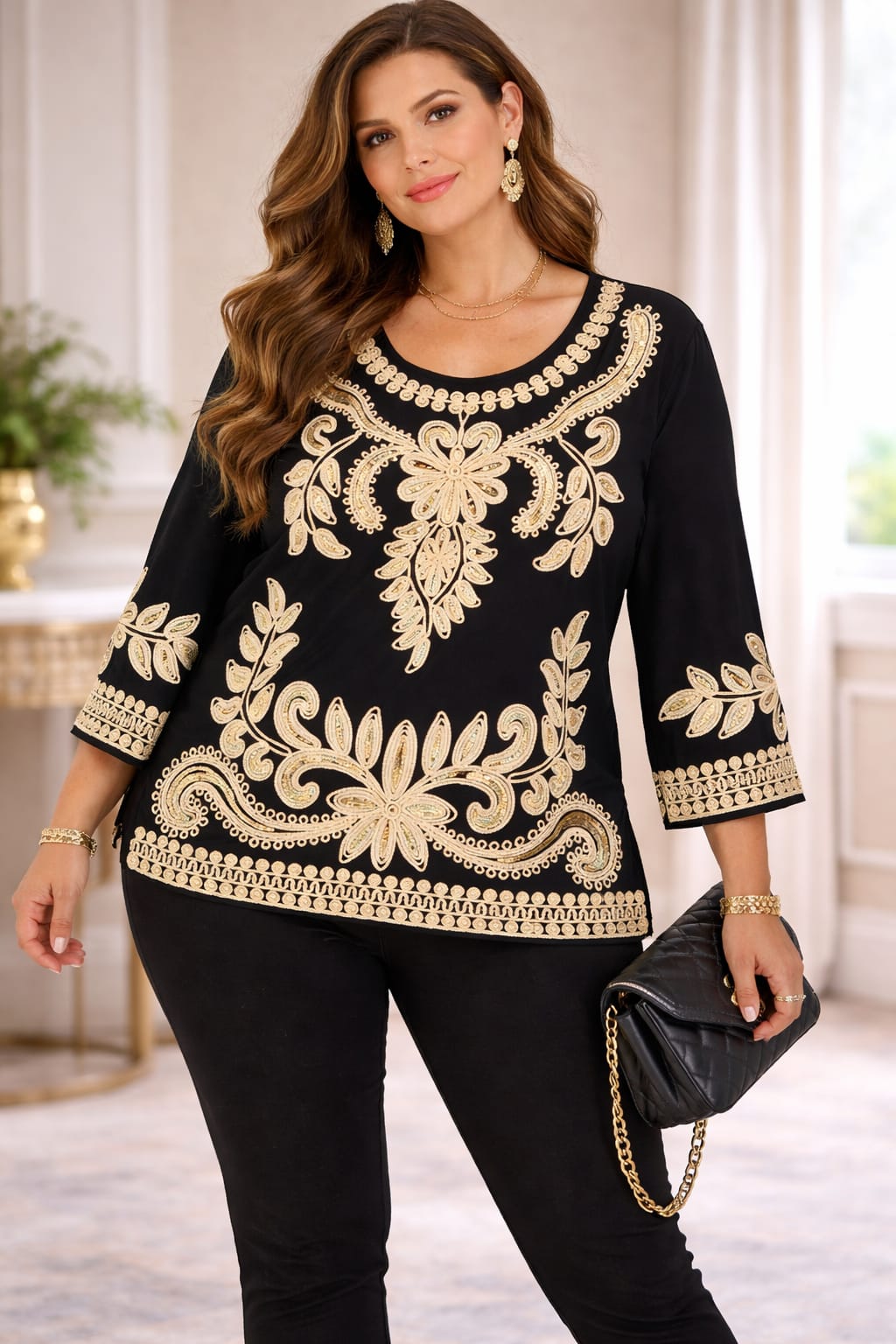 Blusa Bordada , detalles Dorados