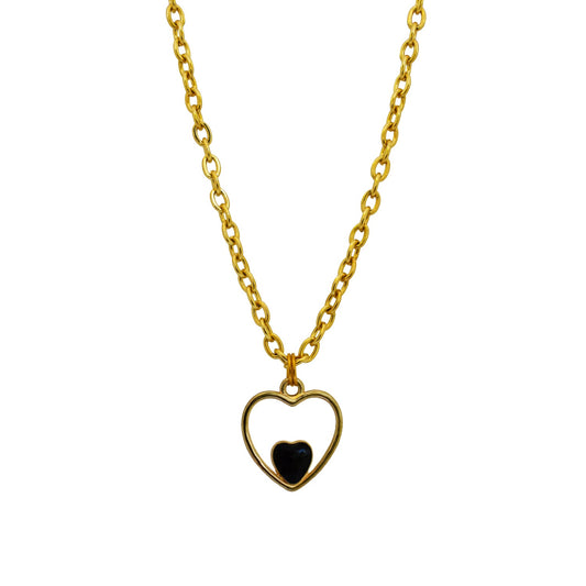 Black heart enamel pendant necklace on 18 inch gold plated chain | by Ifemi Jewels